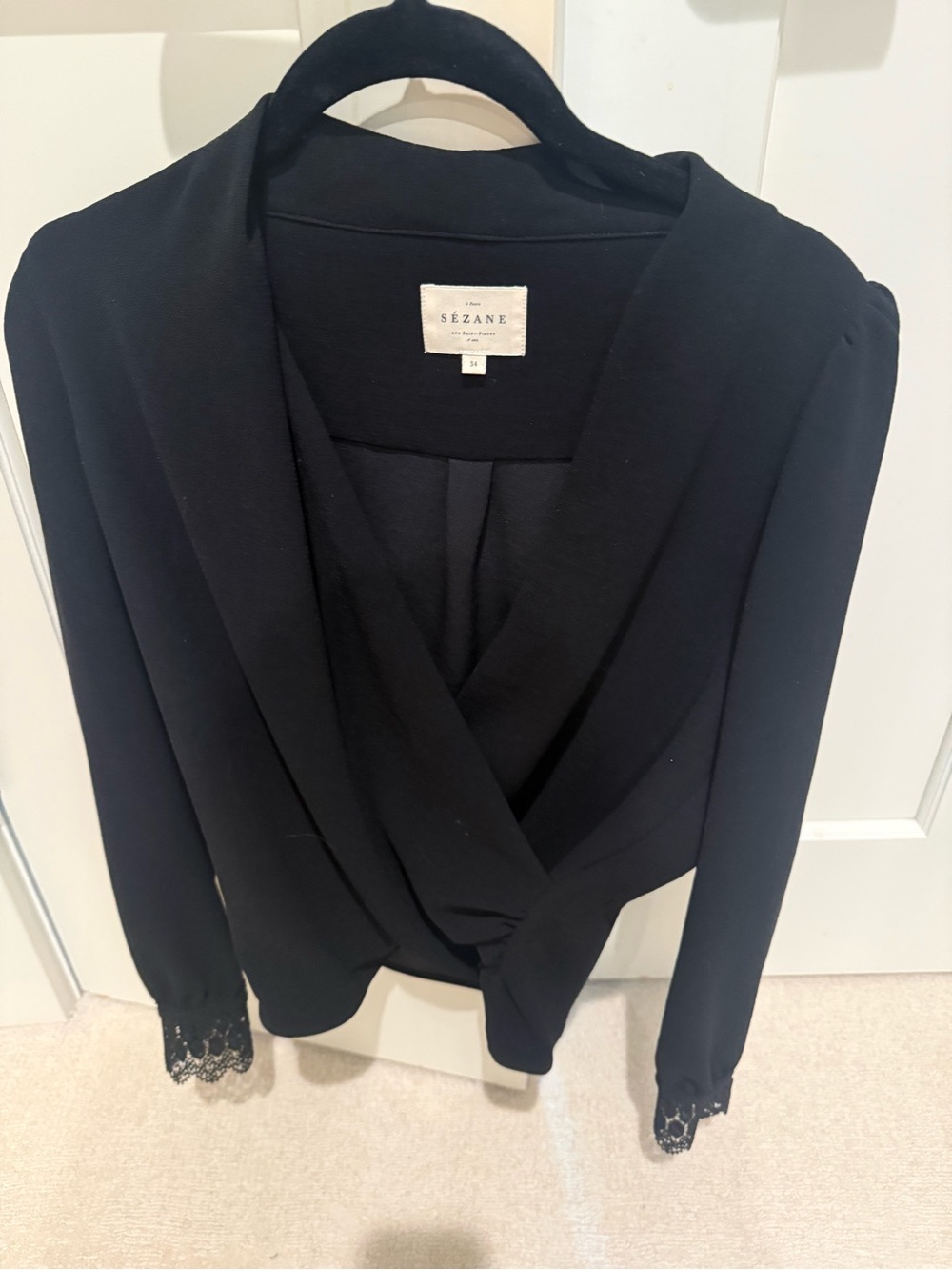 Sezanne Black Draped Wrap Blouse